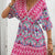 Printed Tie Back Half Sleeve Mini Dress Hot Pink