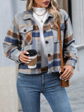 Plaid Oversized Button-Up Cropped Jacket Taupe