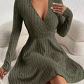 Ribbed Knit Wrap Mini Dress