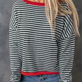 Striped Round Neck Drop Shoulder T-Shirt