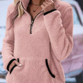 Full Size Cozy Fleece Quarter Zip Long Sleeve Sweatshirt Plus Size Pink