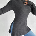 Slit Round Neck Long Sleeve T-Shirt