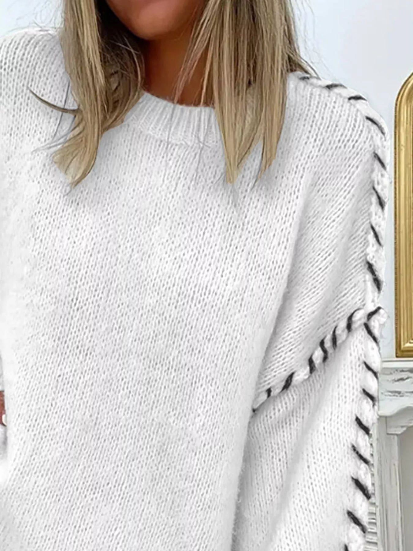 Contrast Stitching Dropped Shoulder Sweater