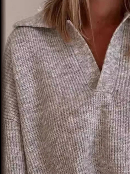 Full Size Johnny Collar Dropped Shoulder Sweater Plus Size