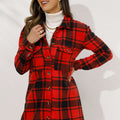 Shiny Plaid Collared Longline Coat