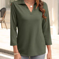 Johnny Collar Solid Color Top Army Green