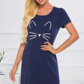 Graphic Round Neck Short Sleeve Lounge Dress Dark Blue