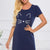 Graphic Round Neck Short Sleeve Lounge Dress Dark Blue