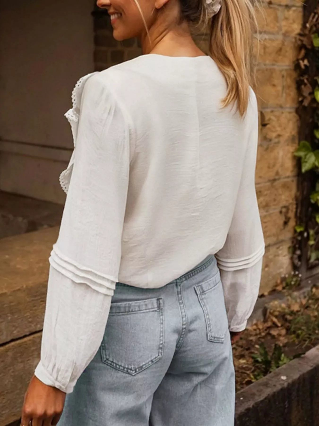 Ruffle Trim V-Neck Blouse