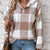 Casual Plaid Button Detail Hoodie Khaki