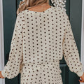 Polka Dot Notched Long Sleeve Top and Drawstring Joggers Lounge Set