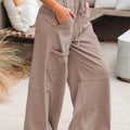 Mineral Wash Exposed Seam Drawstring Elastic Waistband Wide Leg Cargo Pants