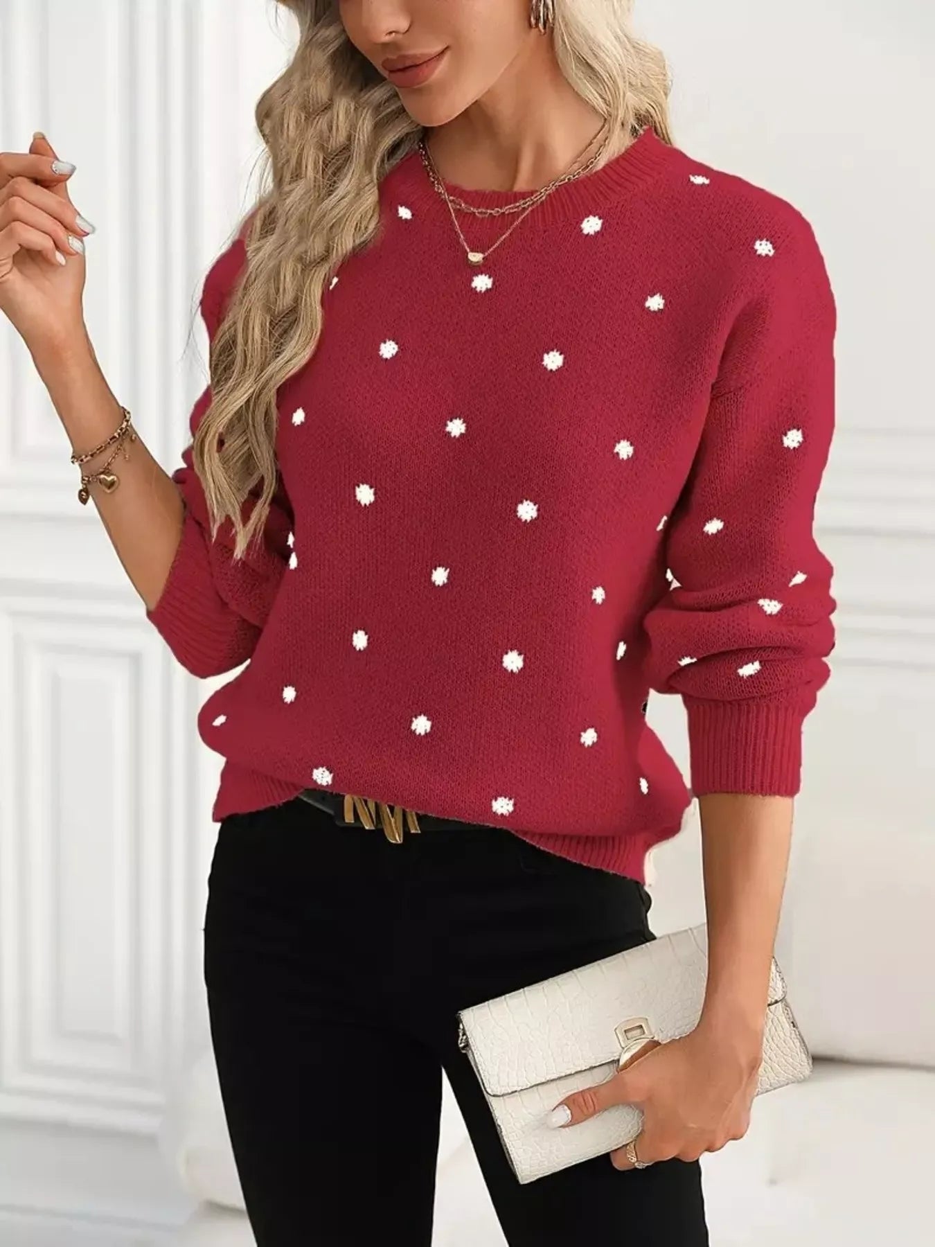 Polka Dot Round Neck Sweater