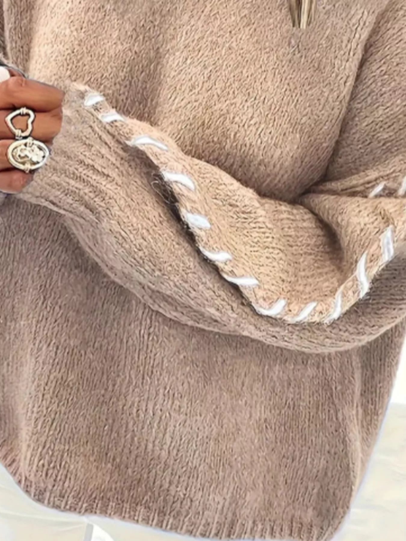 Contrast Stitching Dropped Shoulder Sweater