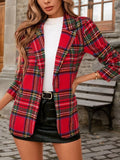 Plaid Single-Button Blazer Scarlet