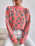 Leopard Mock Neck Sweater Burnt Coral