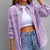 Distressed Drop Shoulder Denim Jacket Lavender