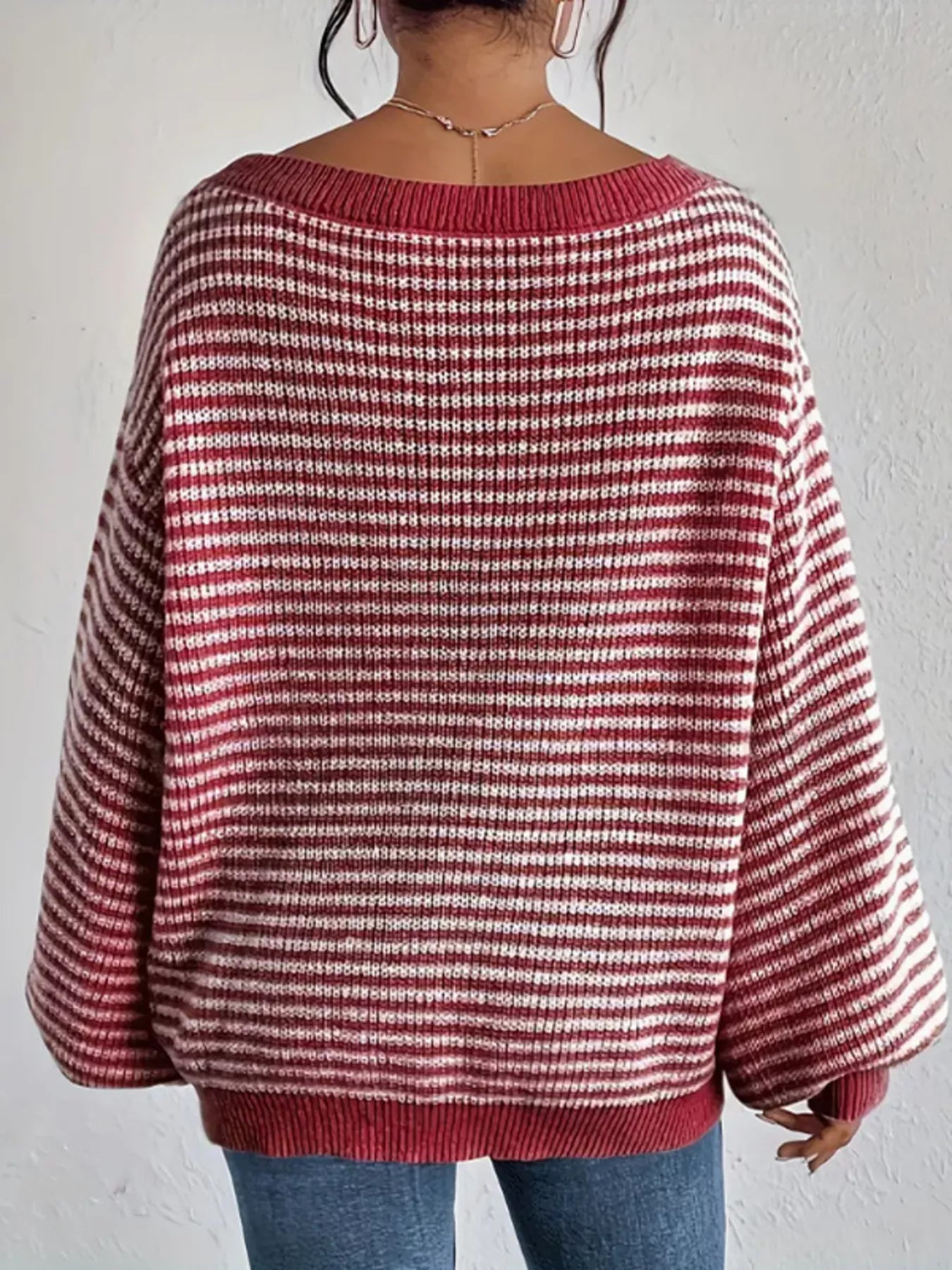 Striped Boat Neck Long Sleeve Sweater
