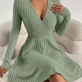Ribbed Knit Wrap Mini Dress Sage