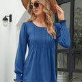 Smocked Round Neck Lantern Sleeve Blouse