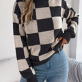Checkered Turtleneck Long Sleeve Sweater