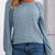 Ribbed Knit T-Shirt with Lace Shoulder Detail Blue