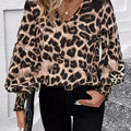 Leopard V-Neck Long Sleeve Blouse