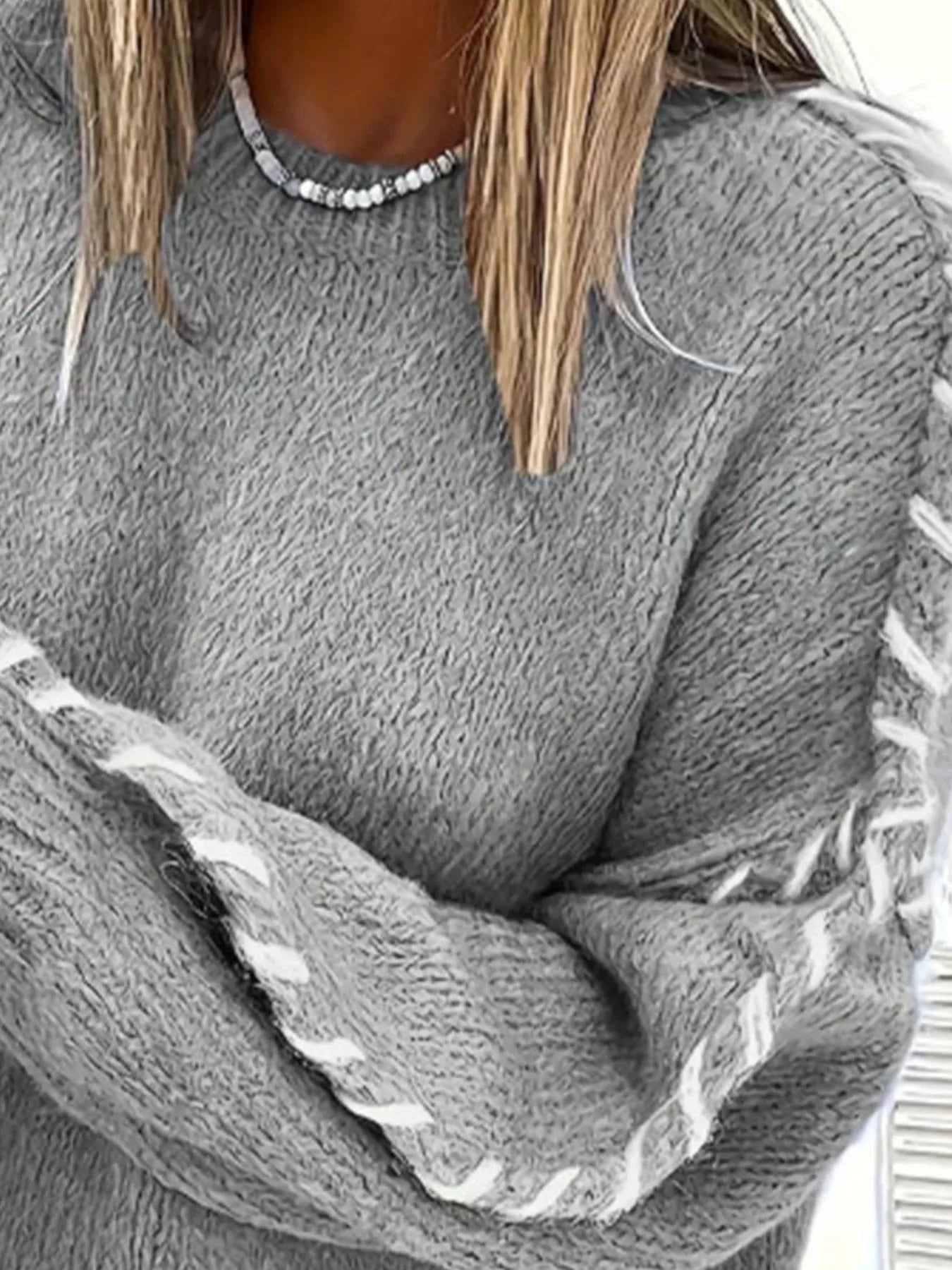 Contrast Stitching Dropped Shoulder Sweater