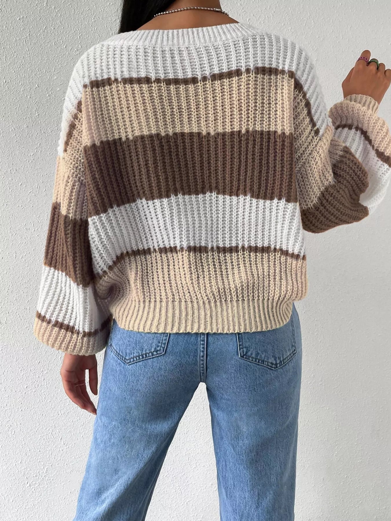 Striped Knit Round Neck Sweater