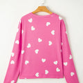 Heart Round Neck Long Sleeve Top and Elastic Waist Shorts Set