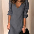 Full Size V-Neck Half Sleeve Dress Dark Gray