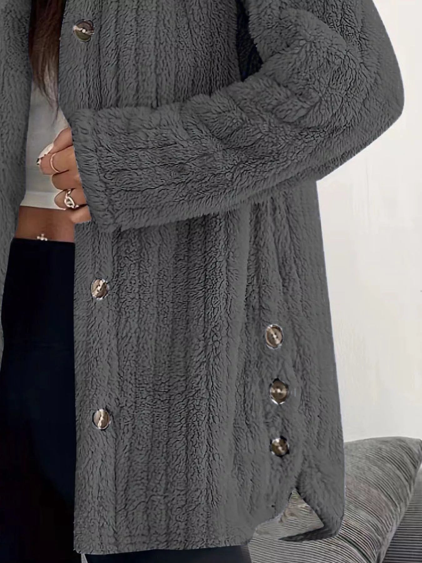 Full Size Fleece Button Up Hooded Outerwear Plus Size