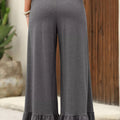 Ruffled Wide Leg Pull On High Waist Pants with Pockets