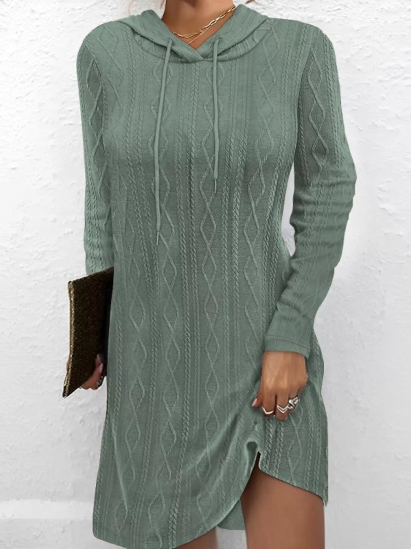 Casual Long Sleeve Hooded Knit Dress
