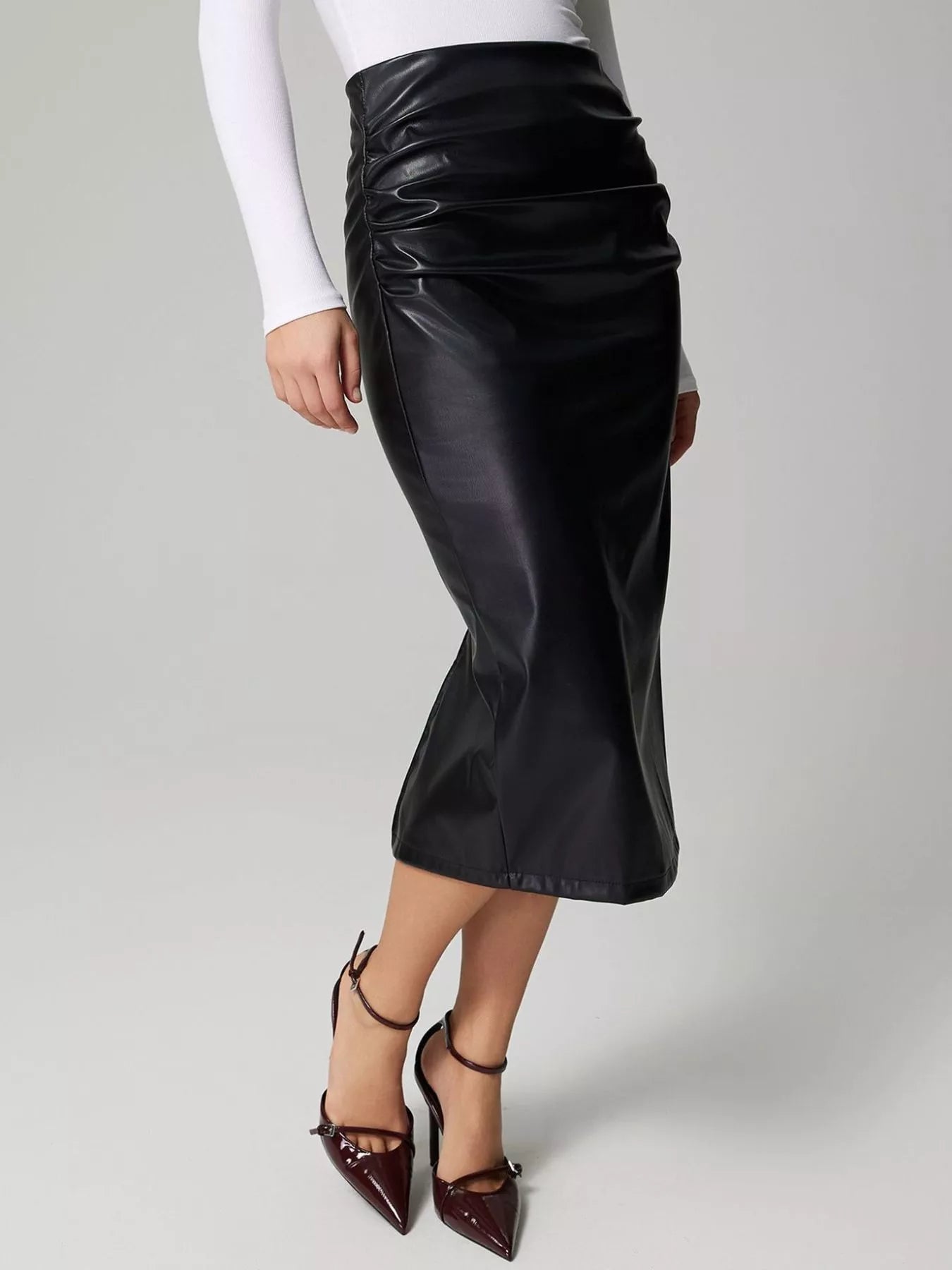 Slit Back Leather Skirt