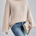 Striped Boat Neck Long Sleeve Sweater Apricot