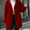 Open Front Ribbed Hooded Coat Wine