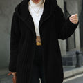 Open Front Ribbed Hooded Coat Black