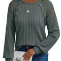 Ribbed Knit T-Shirt with Lace Shoulder Detail Olive Green