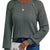 Ribbed Knit T-Shirt with Lace Shoulder Detail Olive Green