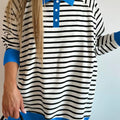 Striped Polo Collar Long Sleeve Sweatshirt