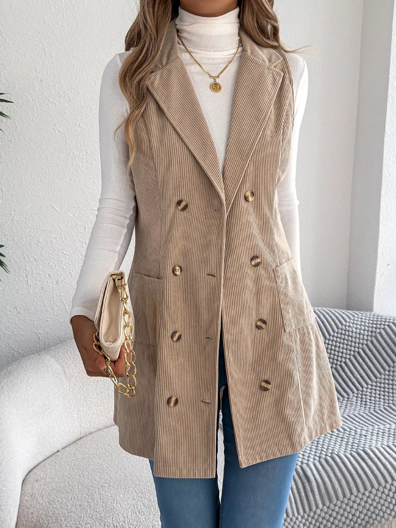 Double-Breasted Long Vest Coat