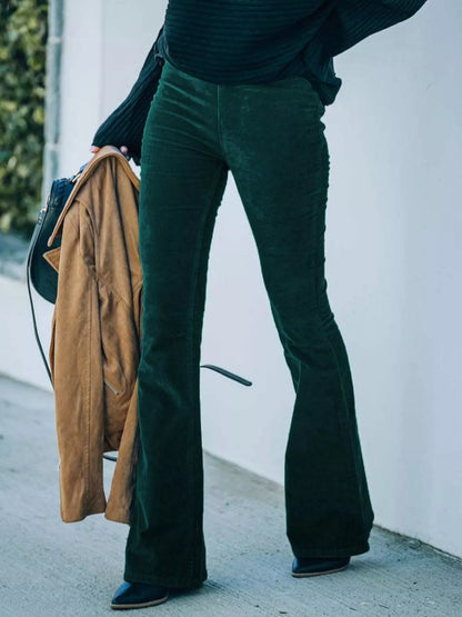 Full Size Corduroy Flare Pants Plus Size Green