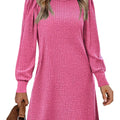 Ribbed Knit Puff Sleeve Casual Mini Dress
