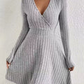 Ribbed Knit Wrap Mini Dress