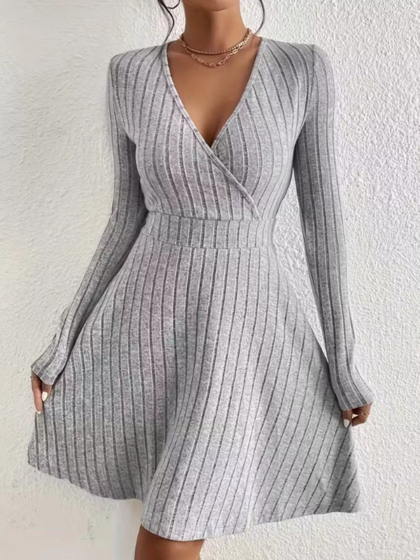 Ribbed Knit Wrap Mini Dress