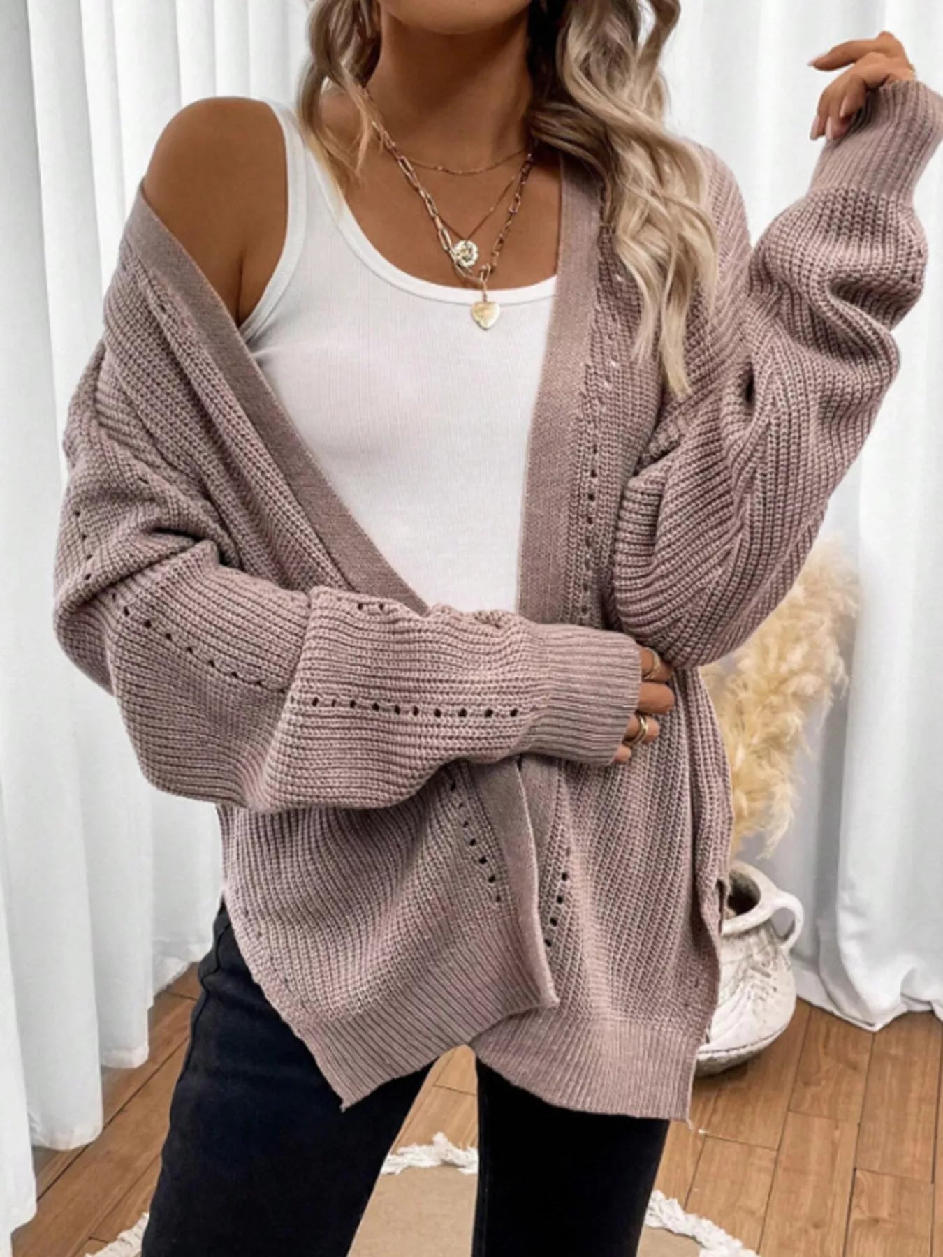 Cozy Knit Open Front Cardigan Mocha