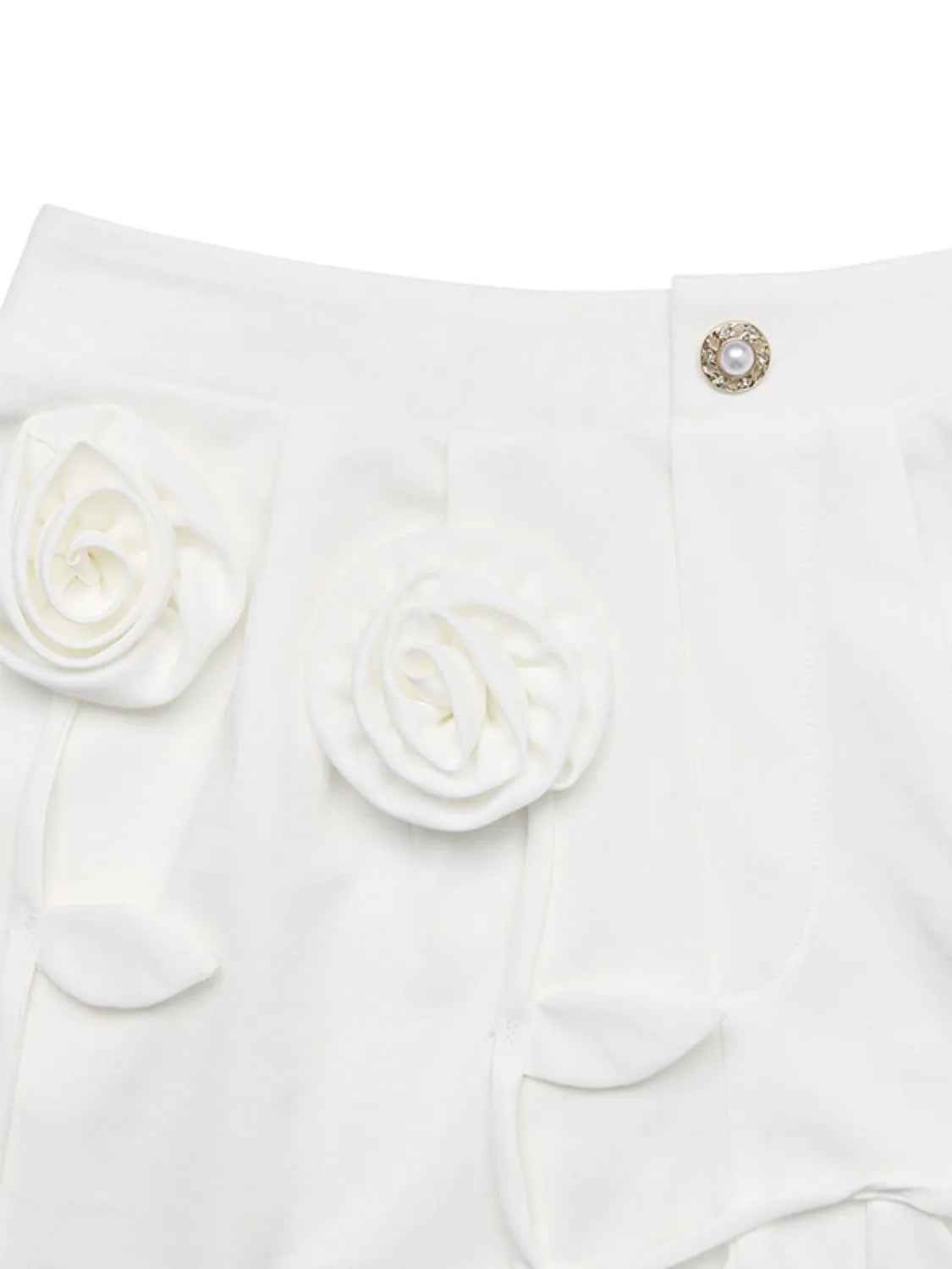 3D Flower Applique High-Waisted Shorts