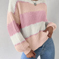 Striped Knit Round Neck Sweater Pink