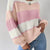 Striped Knit Round Neck Sweater Pink